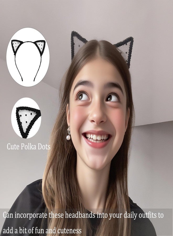 Chanseen 3Pcs Black Lace Cat Ears Headband Cat Hair Accessories Hairband Headwear for Women Halloween Costume Party Cosplay Everyday Wear - Image 3